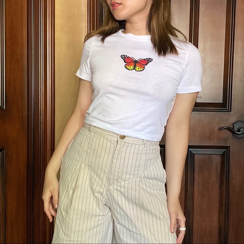 Y2k butterfly white crop top